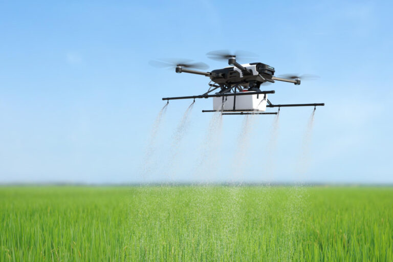 Drone spraying fertilizer automatically